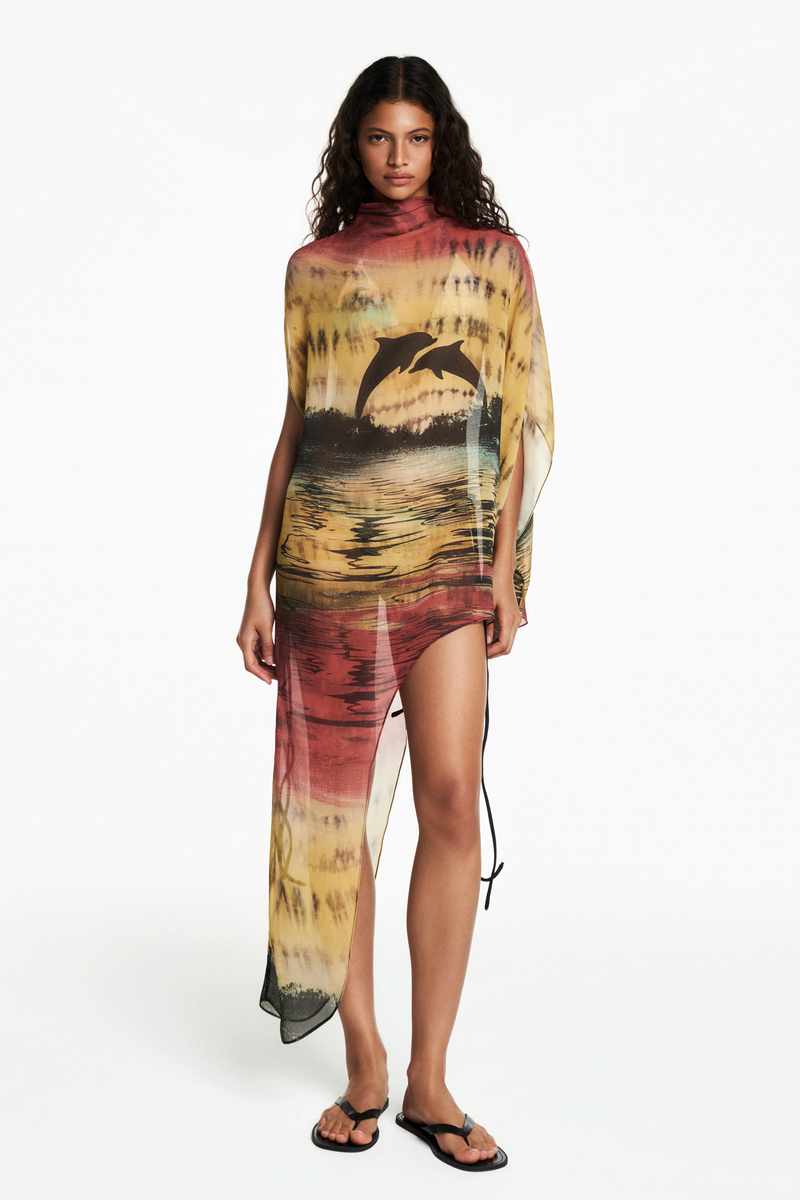 BLUSA KAFTAN ASSIMÉTRICO GEORGETE GOLFINHO AMARELO