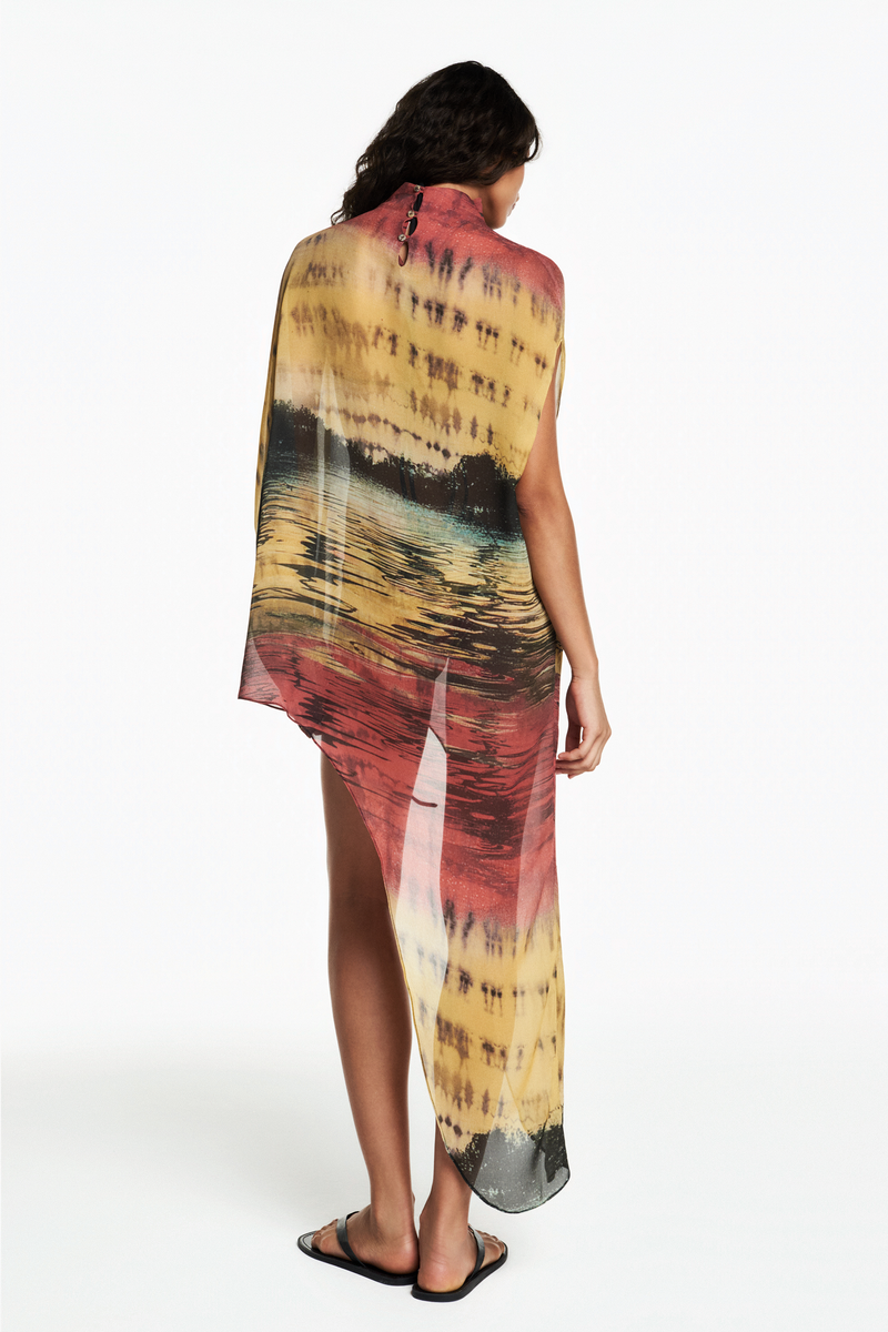 BLUSA KAFTAN ASSIMÉTRICO GEORGETE GOLFINHO AMARELO