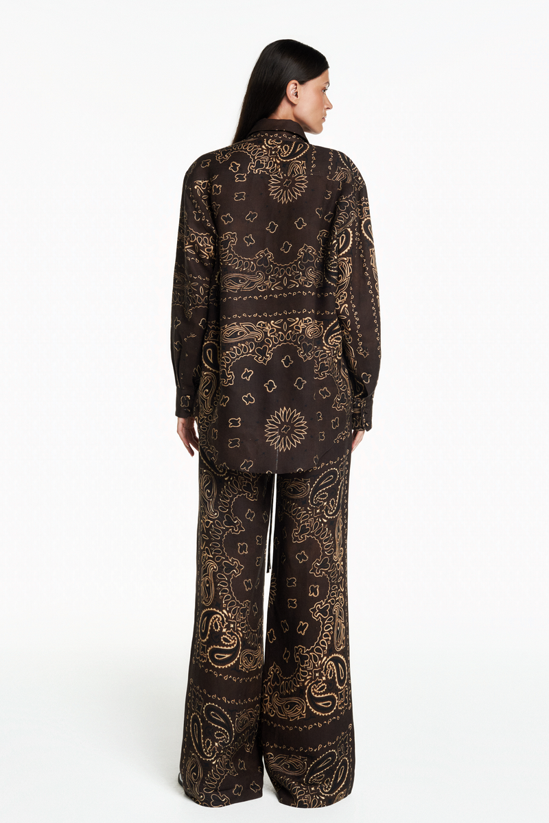 CALÇA ELÁSTICO CÓS LINHO BANDANA MARROM