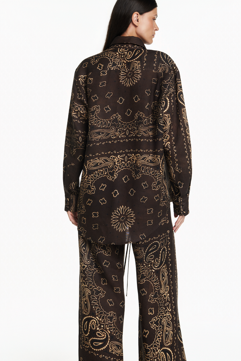 CAMISA LINHO BANDANA MARROM