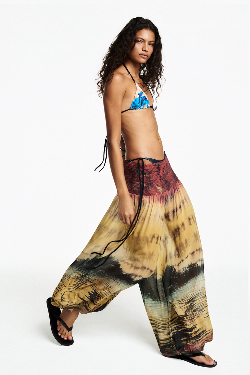 CALÇA PALA E BARRA LASTEX GEORGETE GOLFINHO AMARELO