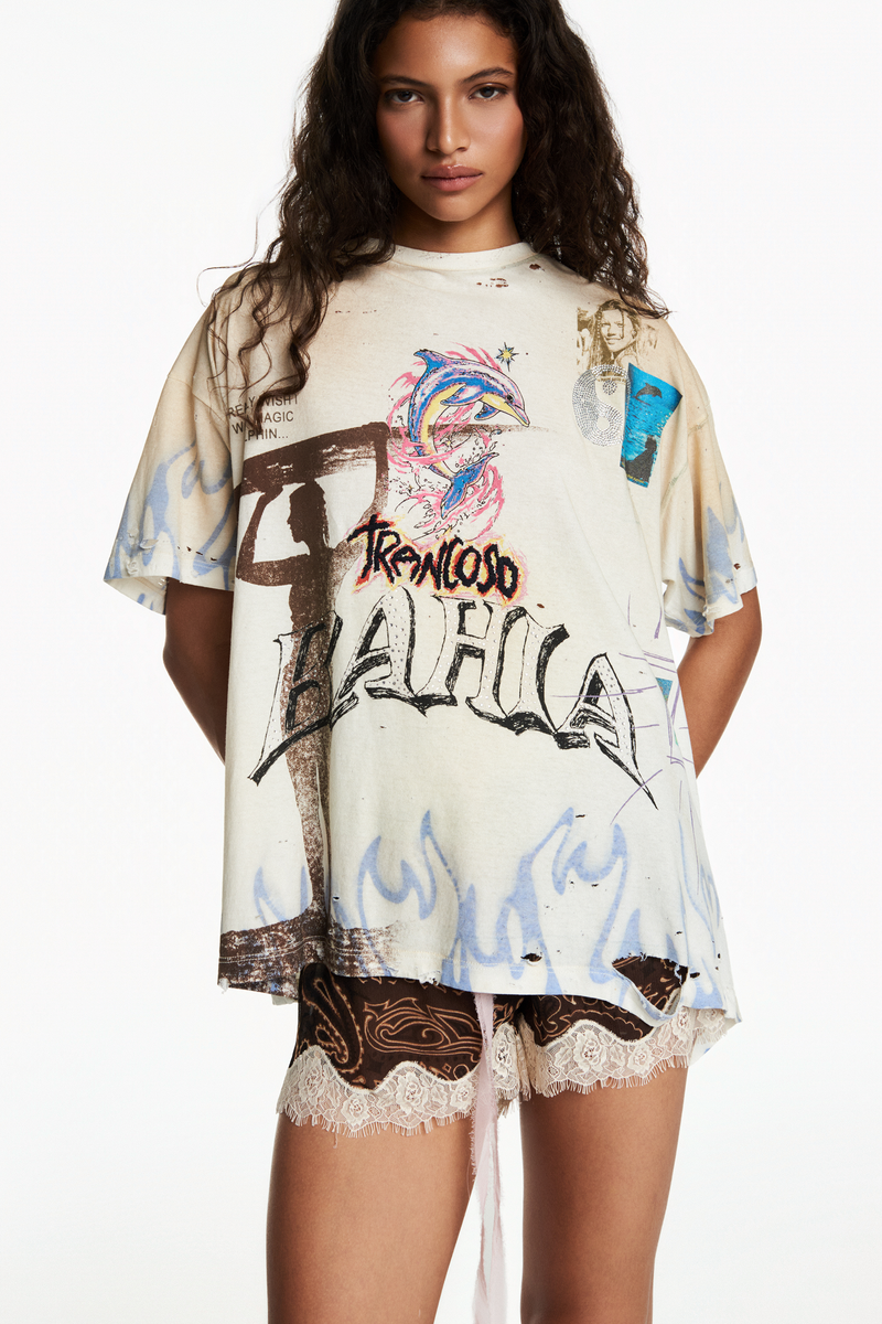 SHORTS CHIFFON BANDANA MARROM COM RENDA