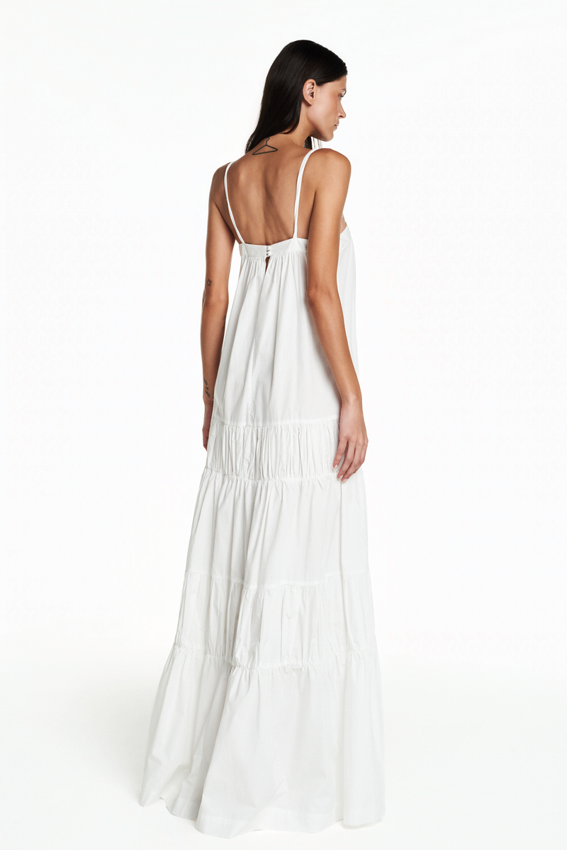 VESTIDO LONGO ALÇAS TRICOLINE OFF WHITE