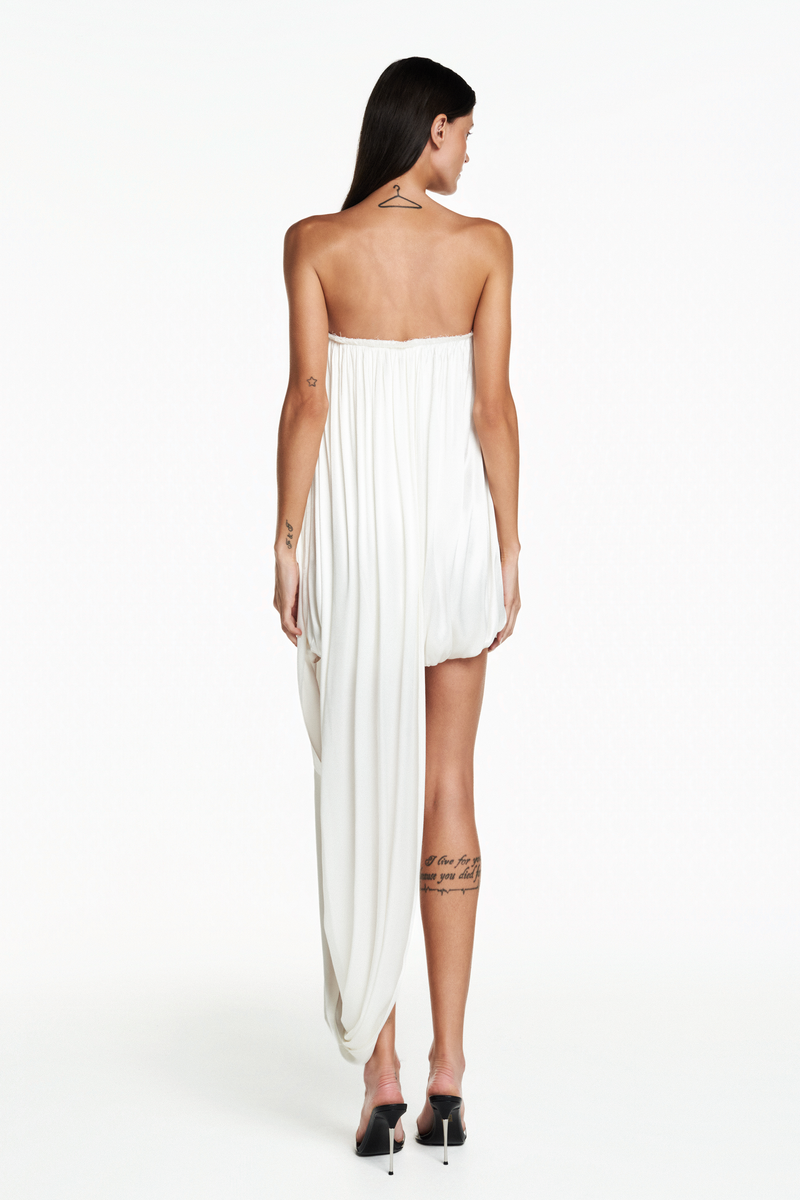 VESTIDO TOMARA QUE CAIA TORCIDA CETIM BRANCO