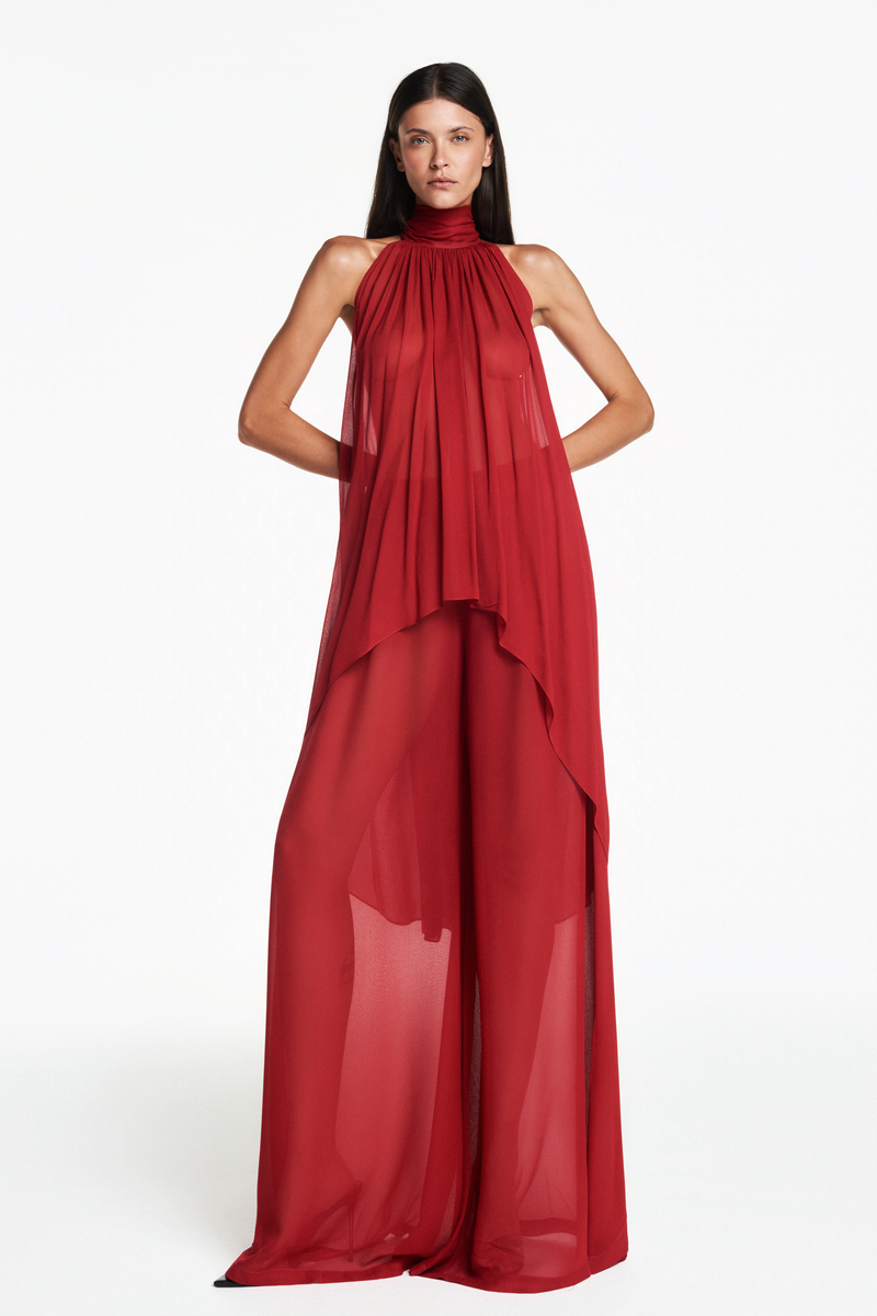 CALÇA PANTALONA ELÁSTICO CÓS GEORGETE VERMELHO