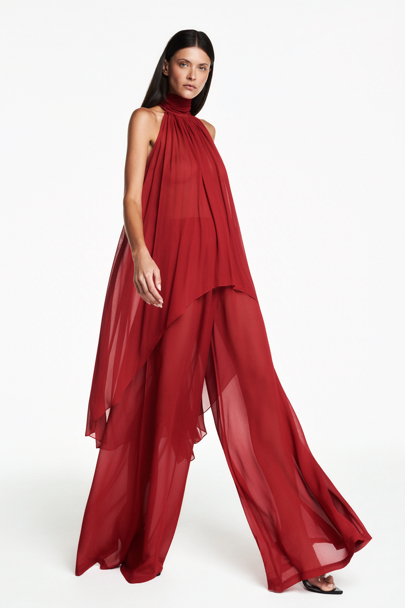 BLUSA GOLA ALTA MULLET GEORGETE VERMELHO