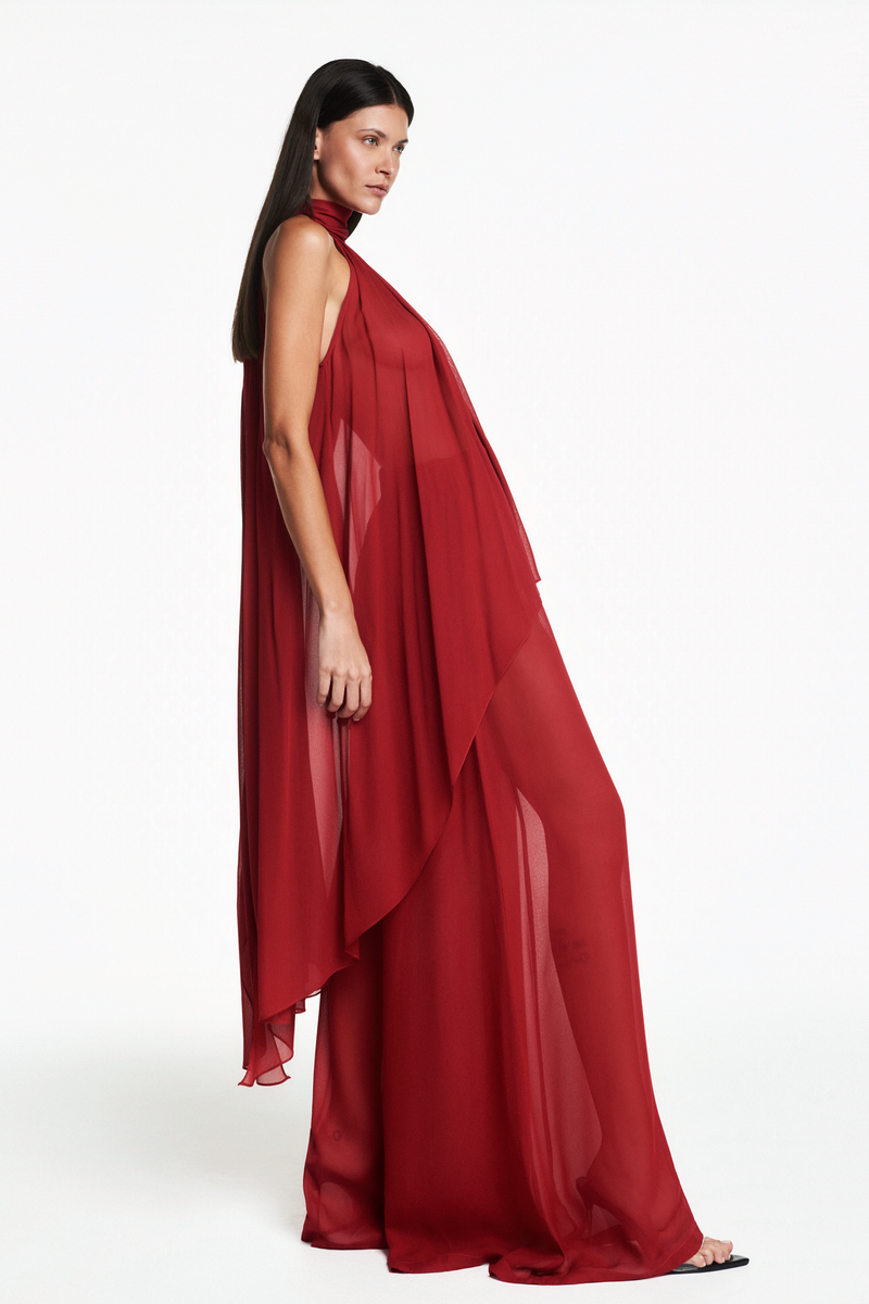 CALÇA PANTALONA ELÁSTICO CÓS GEORGETE VERMELHO