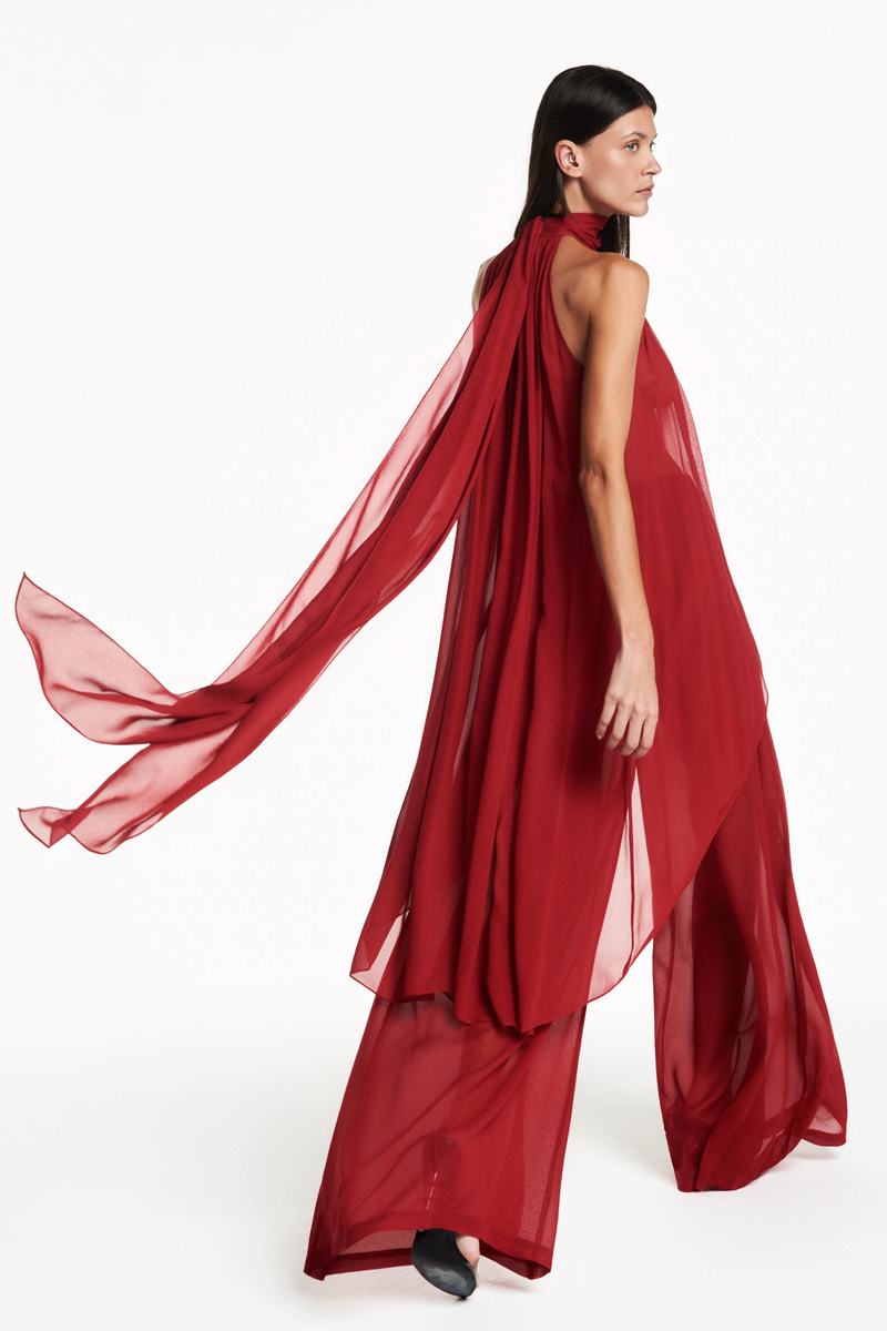 CALÇA PANTALONA ELÁSTICO CÓS GEORGETE VERMELHO