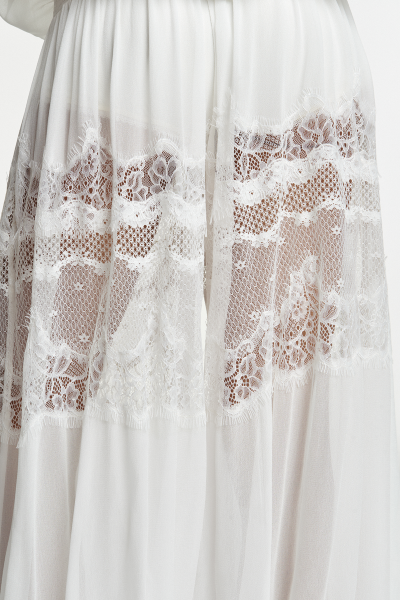 CALÇA PALA E PUNHO LASTEX RENDA PERNA GEORGETE OFF WHITE