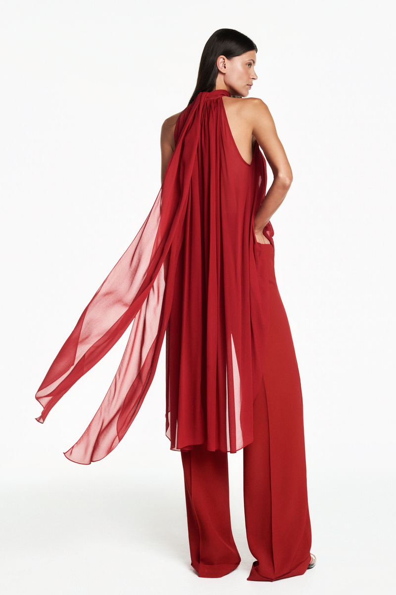 BLUSA GOLA ALTA MULLET GEORGETE VERMELHO