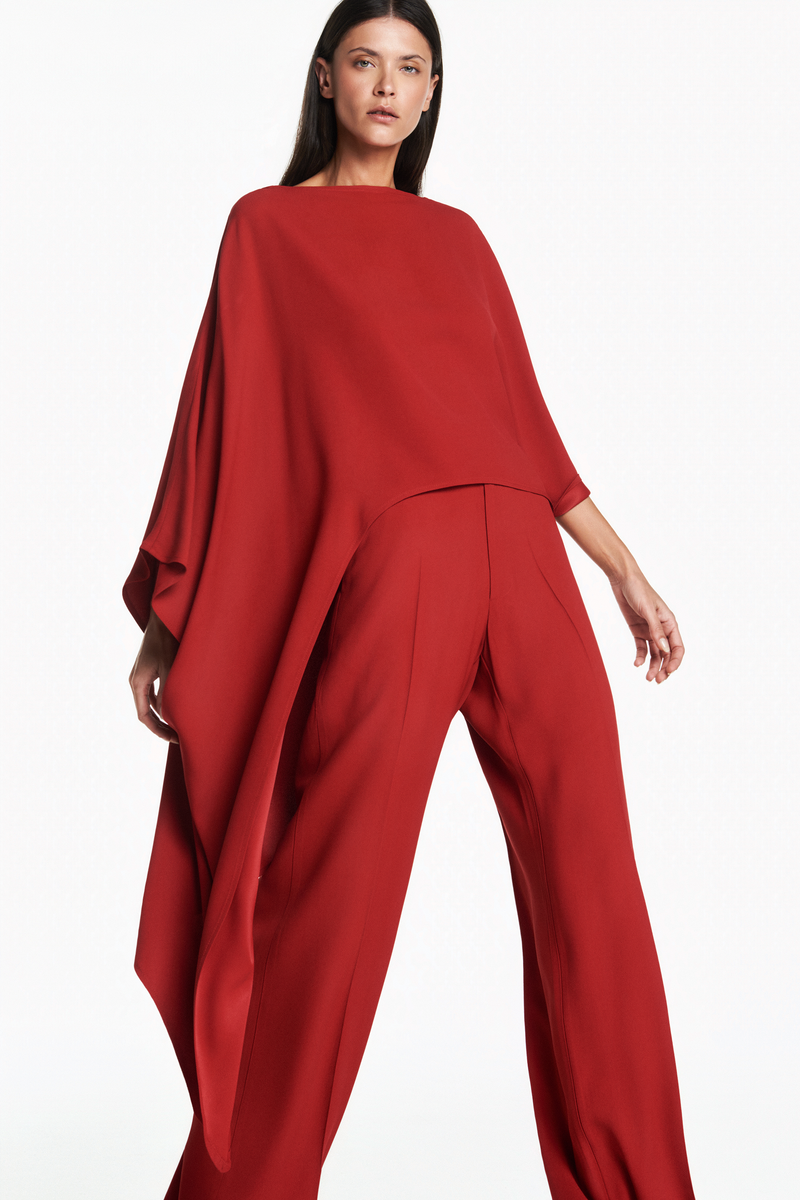 KAFTAN ASSIMÉTRICA CREPE PATOU VERMELHO