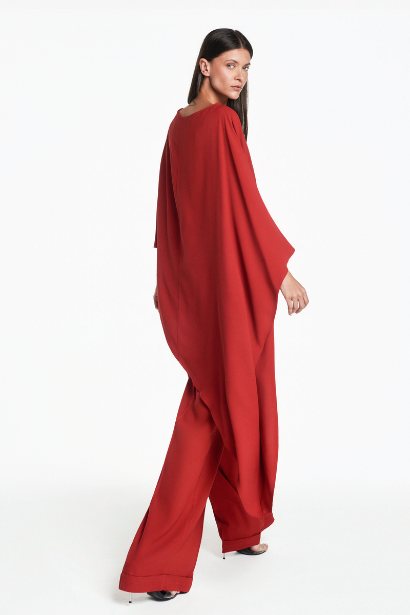 CALÇA ALFAIATARIA BARRA ITALIANA CREPE PATOU VERMELHA