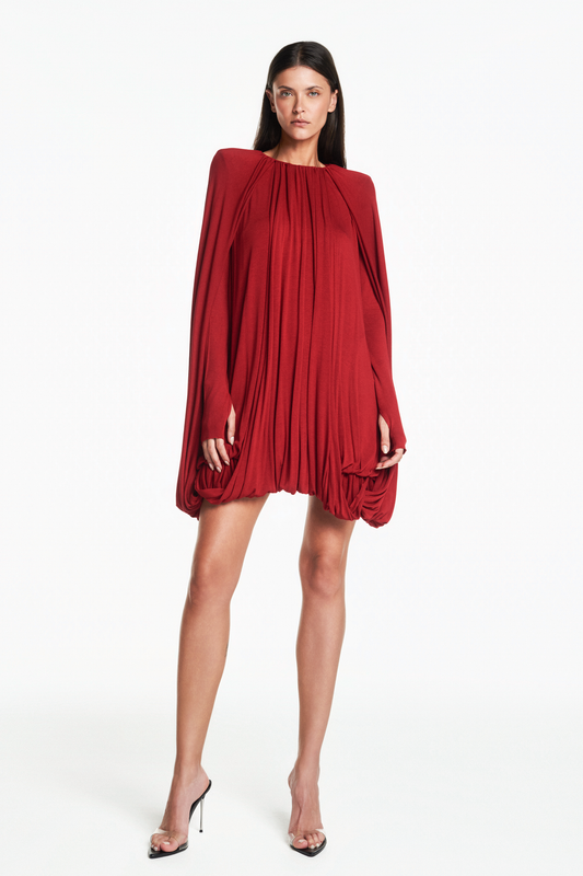 VESTIDO CURTO AMPLO BALONÊ CAPA MALHA VERMELHO