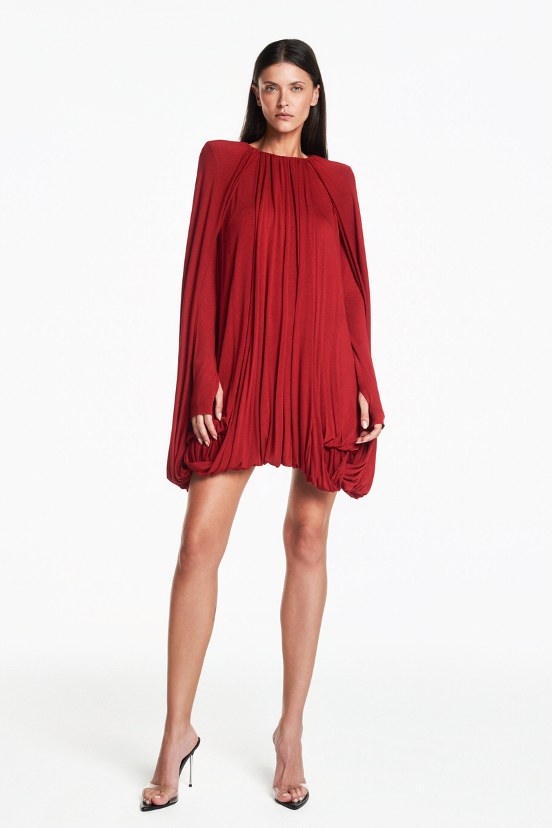 VESTIDO CURTO AMPLO BALONÊ CAPA MALHA VERMELHO