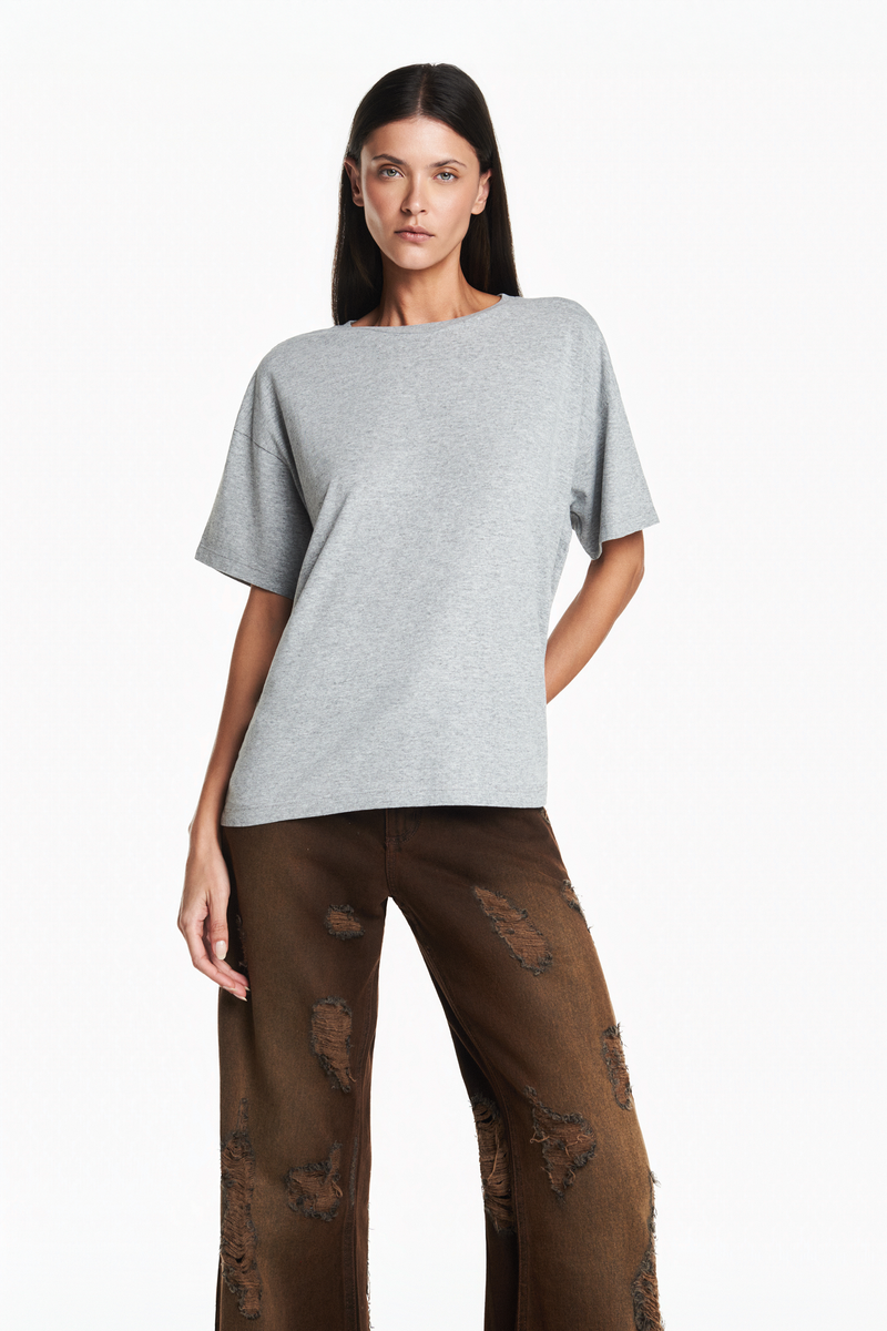 CAMISETA BÁSICA MALHA CINZA MESCLA