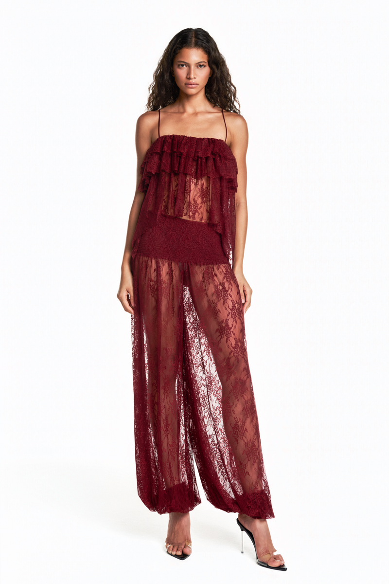 CALÇA PALA LASTEX RENDA BORDÔ