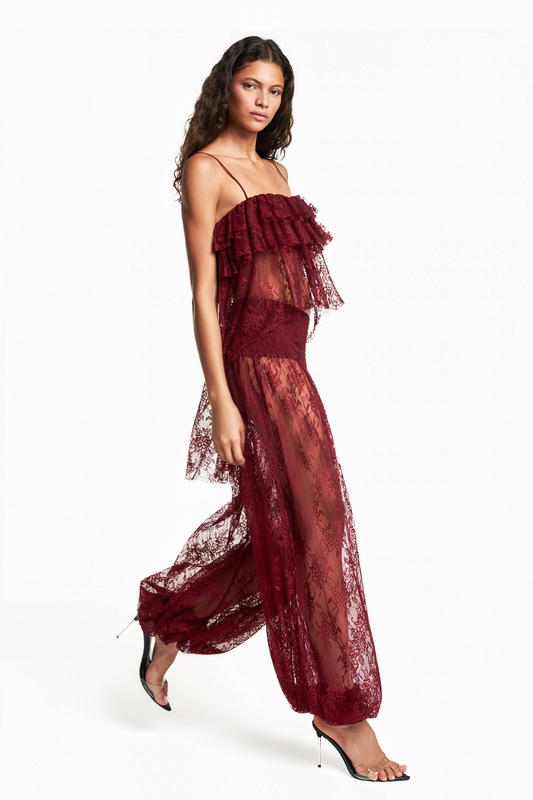 CALÇA PALA LASTEX RENDA BORDÔ