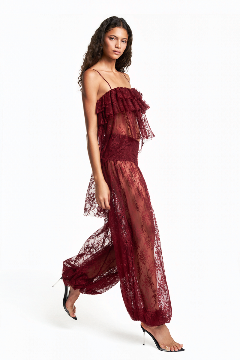 CALÇA PALA LASTEX RENDA BORDÔ