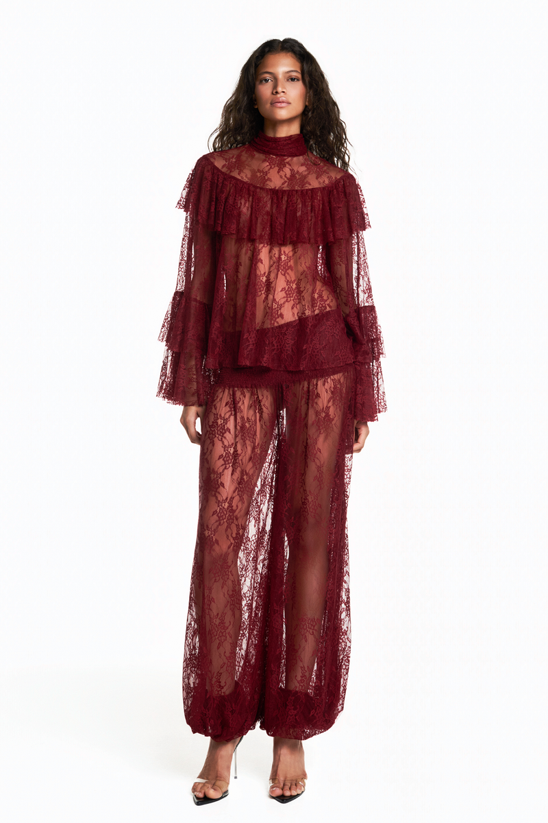 CALÇA PALA LASTEX RENDA BORDÔ