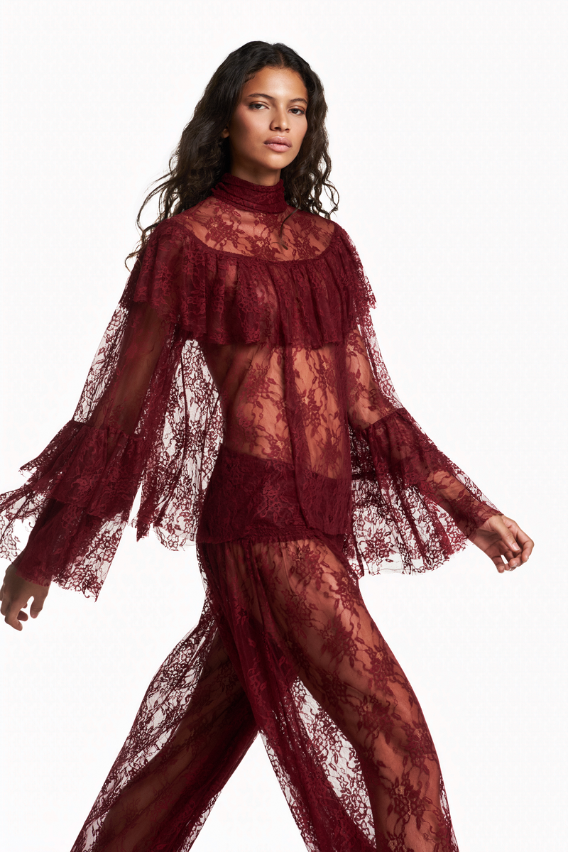 CALÇA PALA LASTEX RENDA BORDÔ