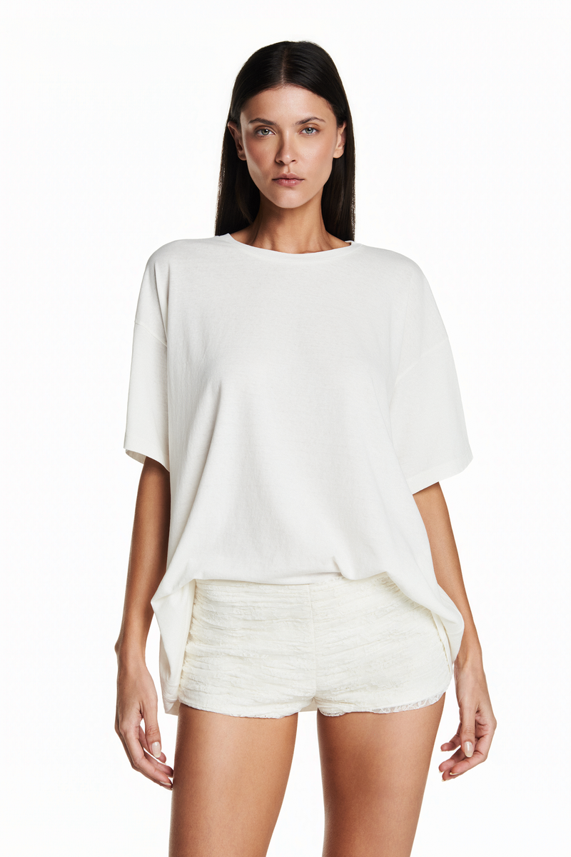 CAMISETA BÁSICA MALHA OFF WHITE