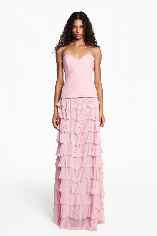 TOP TOMARA QUE CAIA DRAPEADO CHIFFON ROSA