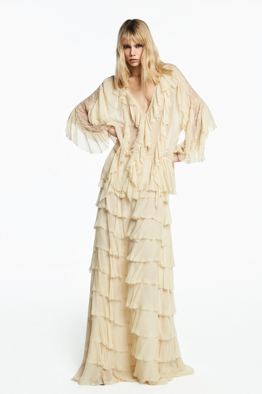 SAIA LONGA BABADOS CHIFFON MANTEIGA