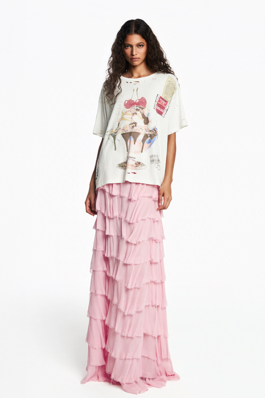 SAIA LONGA BABADOS CHIFFON ROSA