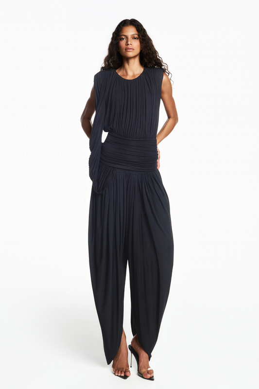 BLUSA PALA E CORPO DRAPEADOS FAIXA LATERAL MALHA PRETA