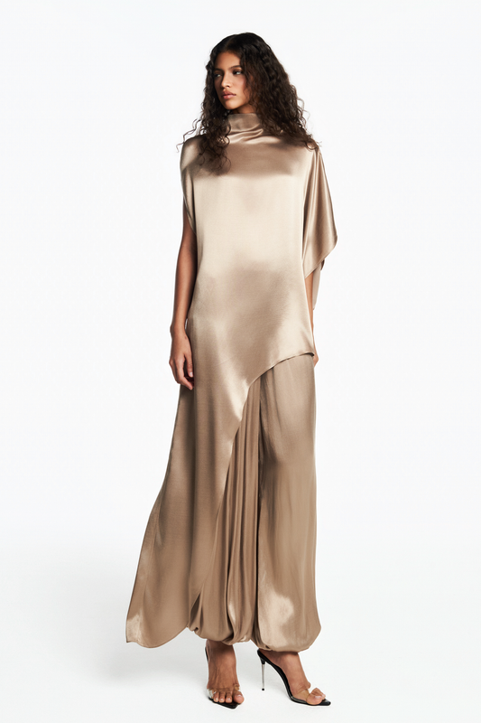 CALÇA PALA  LASTEX CETIM BEGE