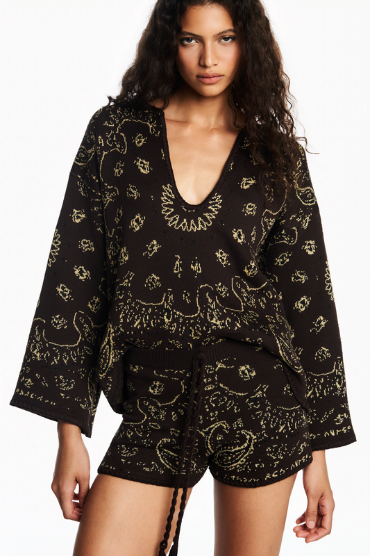 SHORTS TRICOT BANDANA MARROM