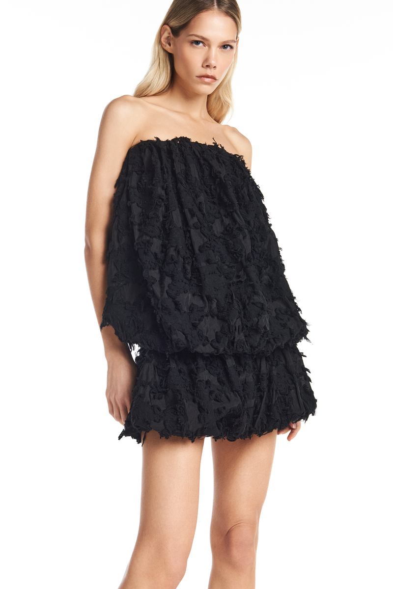 VESTIDO TOMARA QUE CAIA BALONÊ CURTO ALGODÃO DEVORÊ PRETO (8950210986211)