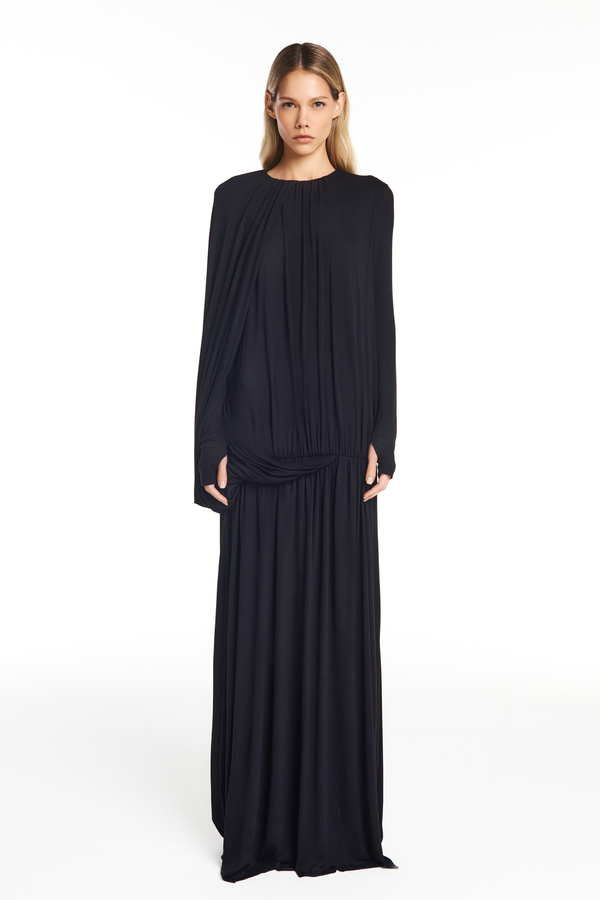 VESTIDO LONGO AMPLO MANGA LONGA MALHA PRETO (8950210068707)
