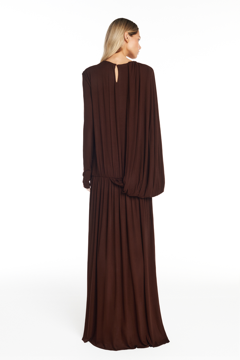 VESTIDO LONGO AMPLO MANGA LONGA MALHA MARROM (8950209937635)