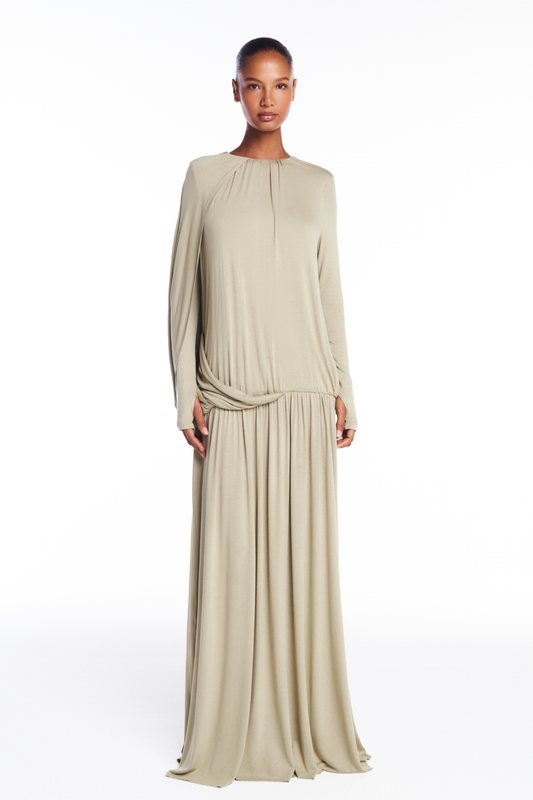 VESTIDO LONGO AMPLO MANGA LONGA MALHA VERDE (8950210232547)