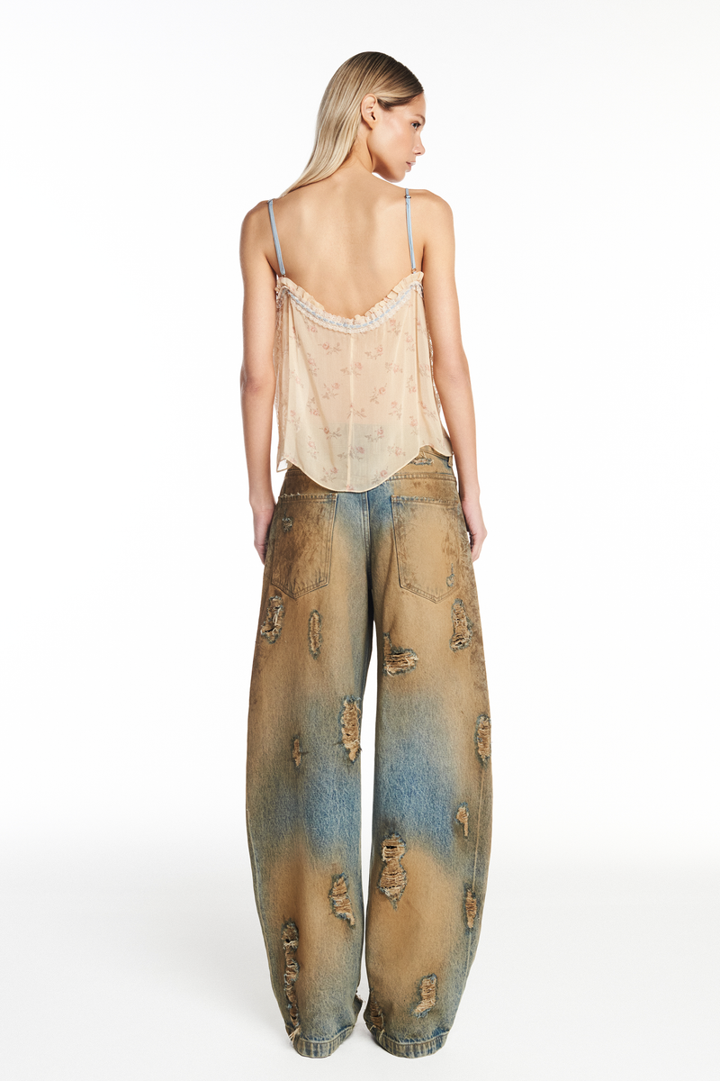 CALÇA JEANS BALLOON MANCHADA COM RASGOS (8952670748899)