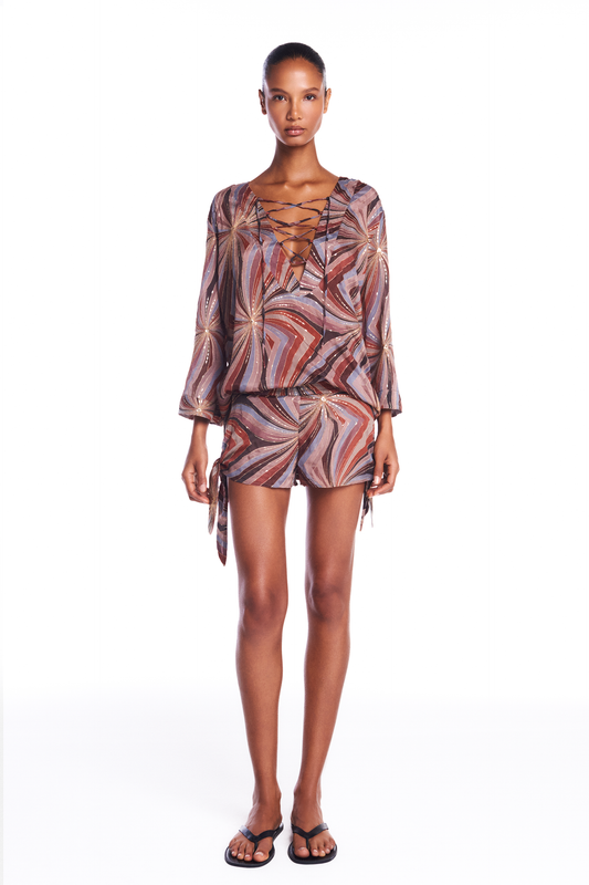 BATA DECOTE AMARRAÇÃO GEOMÉTRICO BORDADO MARROM (8950206333155)