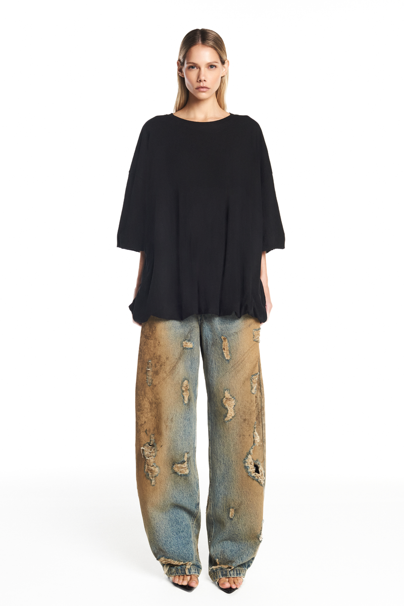 CALÇA JEANS BALLOON MANCHADA COM RASGOS (8952670748899)