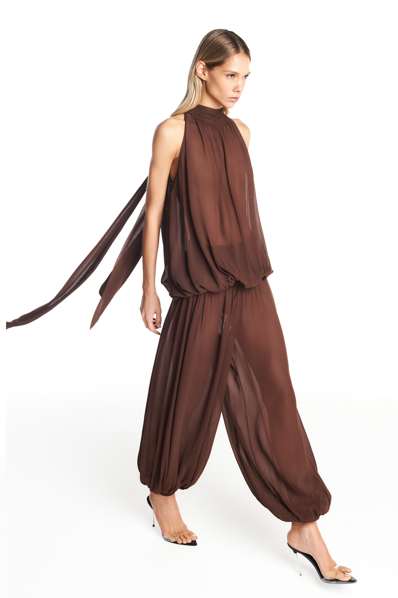 CALÇA PALA LASTEX ELÁSTICO BARRA GEORGETE MARROM (8950207742179)