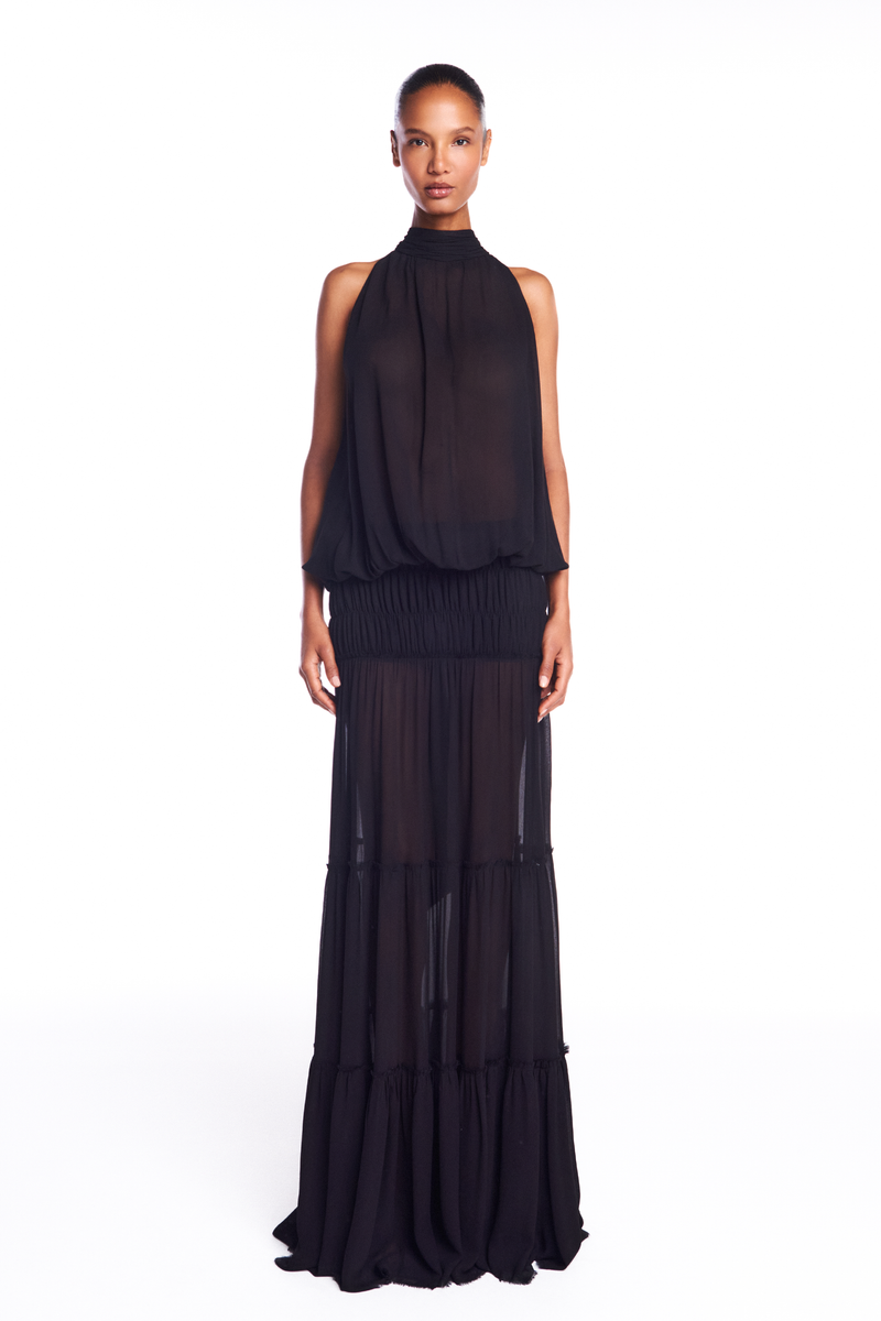 SAIA LONGA CAMADAS PALA LASTEX GEORGETE PRETO (8950208757987)