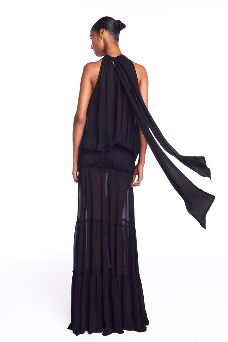 SAIA LONGA CAMADAS PALA LASTEX GEORGETE PRETO (8950208757987)