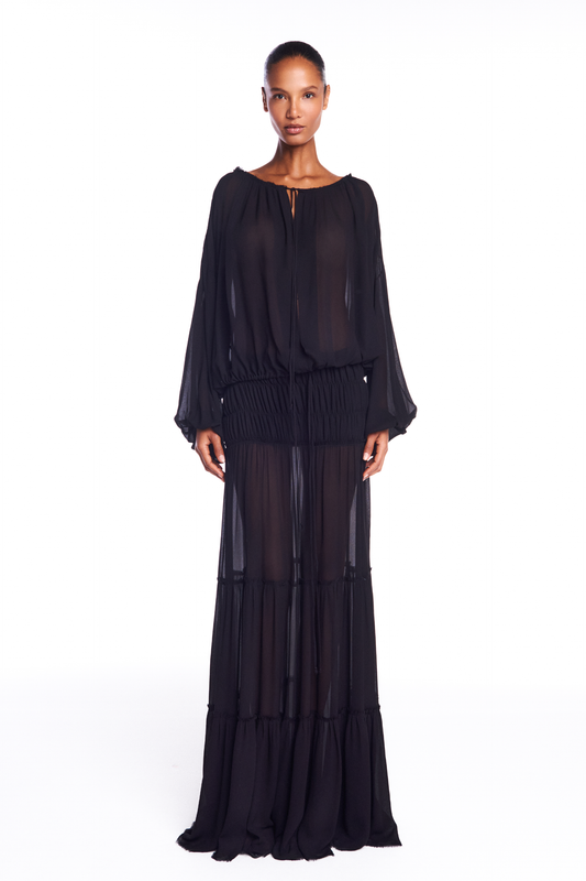 SAIA LONGA CAMADAS PALA LASTEX GEORGETE PRETO (8950208757987)