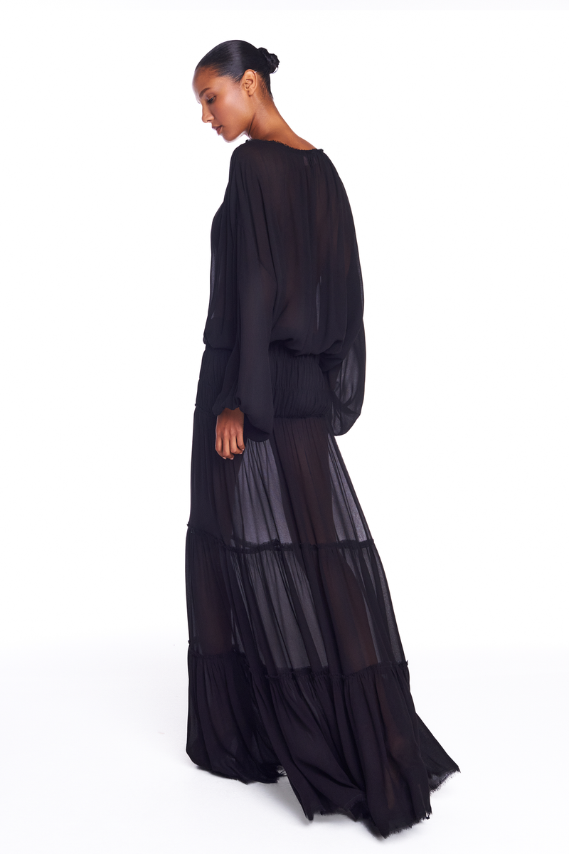 SAIA LONGA CAMADAS PALA LASTEX GEORGETE PRETO (8950208757987)