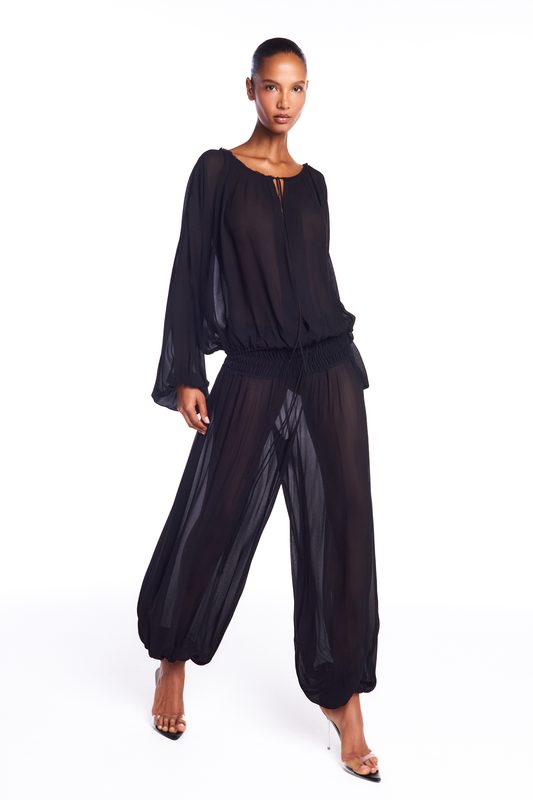 CALÇA PALA LASTEX ELÁSTICO BARRA GEORGETE PRETO (8950207774947)