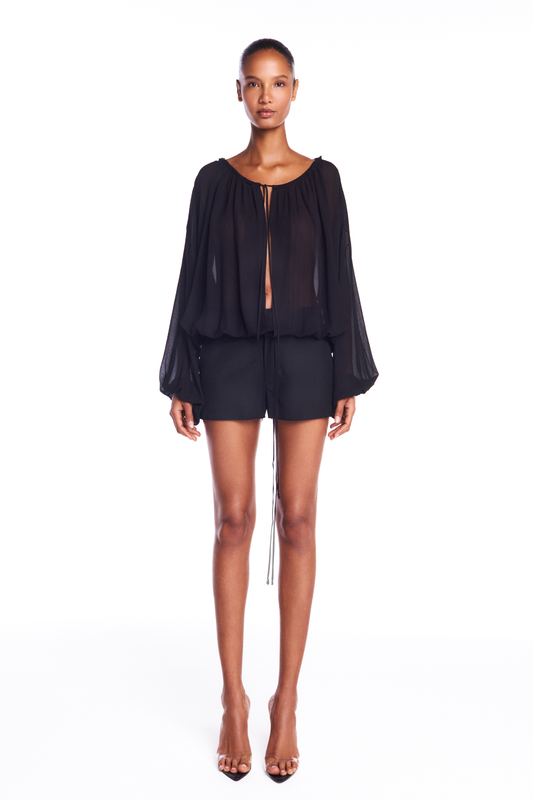 BATA AMPLA MANGA LONGA ELÁSTICOS MANGAS E BARRA GEORGETE PRETO (8950206300387)