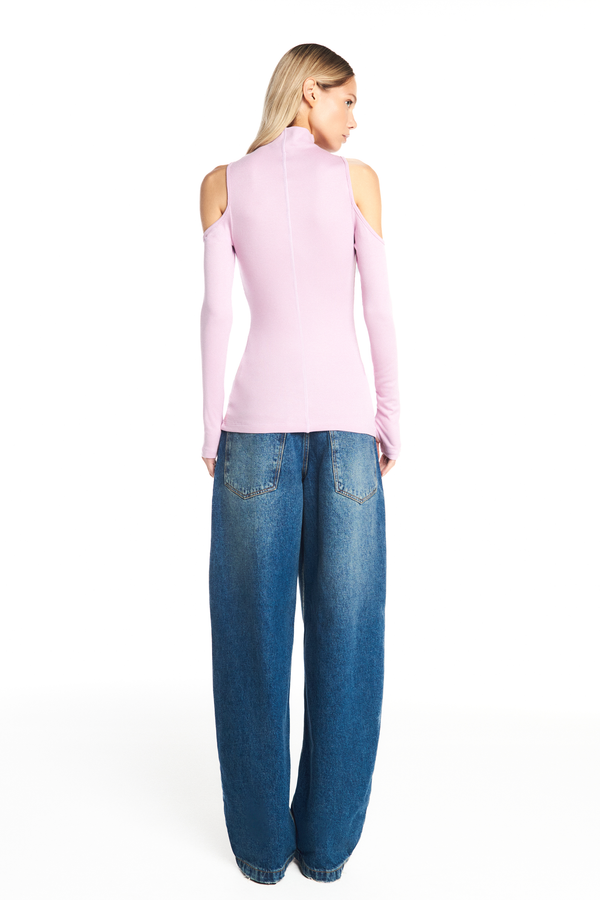 BLUSA GOLA ALTA ABERTURA OMBRO MALHA LAVANDA (8930458697955)