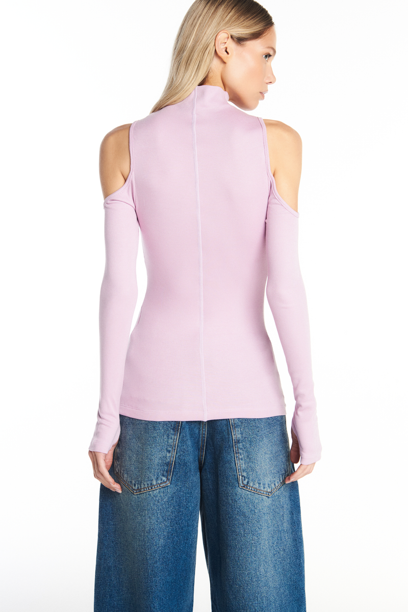 BLUSA GOLA ALTA ABERTURA OMBRO MALHA LAVANDA (8930458697955)