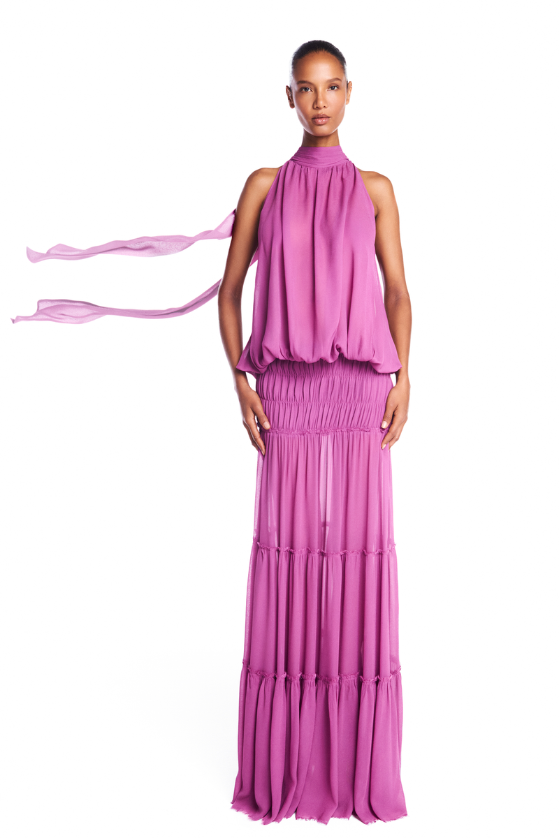 BLUSA GOLA ALTA SEM MANGA ELÁSTICO BARRA GEORGETE LAVANDA (8950206628067)
