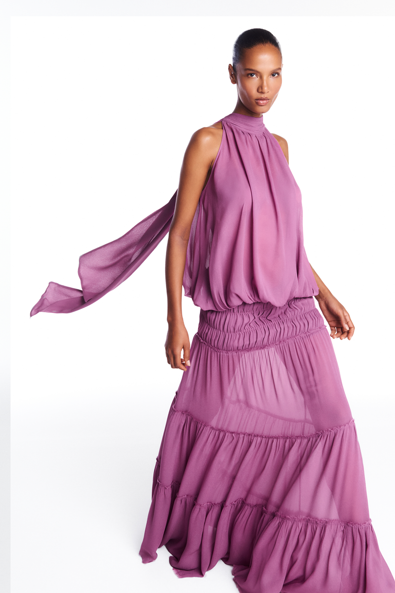 SAIA LONGA CAMADAS PALA LASTEX GEORGETE LAVANDA (8950208692451)