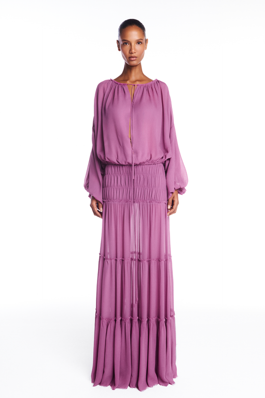 BATA AMPLA MANGA LONGA ELÁSTICOS MANGAS E BARRA GEORGETE LAVANDA (8950206202083)